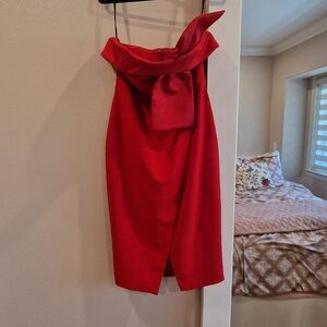 Red lavish alice midi dress with statement bow